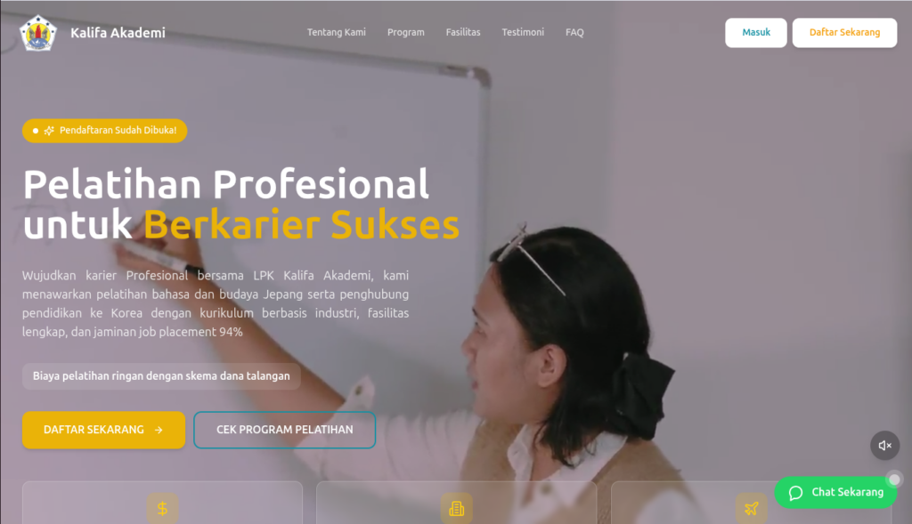 Tampilan proyek LPK Kalifa Akademi